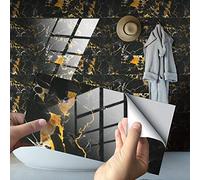 Rettangolo Adesivi per Piastrelle da Cucina, Hiser 3D Marmo Stampa Mosaico Impermeabile Adesivo da Parete Formato Autoadesivo Decorativo per Bagno Decorazioni, 30x15cm (Marrone,4Pezzi)