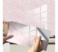 Rettangolo Adesivi per Piastrelle da Cucina, Hiser 3D Marmo Stampa Mosaico Impermeabile Adesivo da Parete Formato Autoadesivo Decorativo per Bagno Decorazioni, 30x15cm (Rosa,4Pezzi)