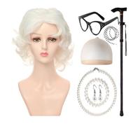 RETUOLWAG 100 Days Of School Cosplay Costumi Set Bambini Vecchia Signora Costume Accessorys Perle Collana Occhiali Orecchini Stampelle Regali