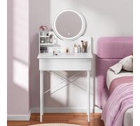 reukmuuc Vanity Desk, tavolo da trucco moderno con specchio a LED, 2 cassetti, luminosità regolabile, scrivania per trucco con contenitore, vanità per camera da letto da donna, bianco