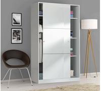 Reus Armadio Armadietto Guardaroba Resistente Robusto Multiuso Con 2 Ante Scorrevoli 1 Barra Appendiabiti 4 Ripiani Camera Da Letto Arredo Arredamento 200 x 120 x 50 Cm Colore Bianco Lucido