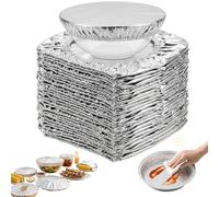 Reusable Aluminum Foil Food Covers with Elastic Edges - Lock in Heat & Block Fridge Odors for Leftovers - Oil-Resistant Pop-Up Tin Foil Bowl Lids, Fits 11-28cm Dishes (50 Pcs)