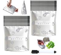 Reusable Aluminum Foil Sealable Storage Bags, Stand Up Foil Sealable Bags with Label and Zip Lock, Aluminum Foils Fresh-Keeping Bag, for Vegetable Fruit Meat Storage, Freezable (20pcs-L)