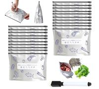 Reusable Aluminum Foil Sealable Storage Bags, Stand Up Foil Sealable Bags with Label and Zip Lock, Aluminum Foils Fresh-Keeping Bag, for Vegetable Fruit Meat Storage, Freezable (20pcs-S)