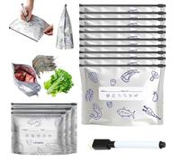 Reusable Aluminum Foil Sealable Storage Bags, Stand Up Foil Sealable Bags with Label and Zip Lock, Aluminum Foils Fresh-Keeping Bag, for Vegetable Fruit Meat Storage, Freezable (10pcs-S)