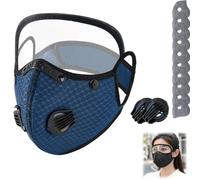 Reusable Carbon Filter Dust Mask, Respirator Mask with Filters, Safety Goggles, 10 Filters for Mowing Sanding Painting (Navy Blue)