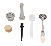 Reusable Coffee Capsules & Tamper Set | 304 Stainless Steel Refillable Pod for Compatible Machines | Includes 100 Paper Liners / 2 Spoons/Brush | Easy Maintenance Home & Office