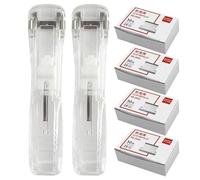 Reusable Desktop Stapler with 2 Portable Paper Clipper Binders and 200pcs Refill Clips, Small Desktop Stapler with Staplesfor Office Filing and Document Binding for Home and School Use (Silver)