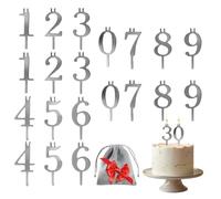 Reusable Number Birthday Candle Holder Set (0-9) with Stroge Bag - Silver Metal Cake Toppers for Custom Age, Durable Digit Stands for Standard Wax Candles, Anniversary Party Decor (2Pcs)