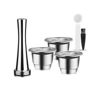 Reusable Stainless Steel Nespresso Capsules - 3 Refillable Pods with Tamper & Spoon Set