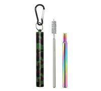 Reusable Straws with Case - Folding Stainless Steel Drinking Set for Eco Friendly Hydration, Portable Design with Cleaning Brush and Carabiner, Cruise Ship Accessory for School, Picnic, Travel