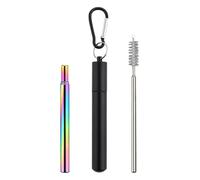 Reusable Straws with Case - Folding Stainless Steel Drinking Set for Eco Friendly Hydration, Portable Design with Cleaning Brush and Carabiner, Cruise Ship Accessory for School, Picnic, Travel