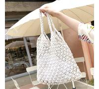 Reusable Summer Woven Tote Bag White Cotton Rope Handheld Beach Bag