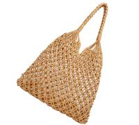 Reusable Summer Woven Tote Bag White Cotton Rope Handheld Beach Bag