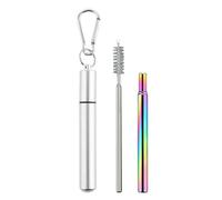 Reusable Travel Straws - Telescopic Drinking Straw | Stainless Steel Straw With Cleaning Brush, Carabiner For Travel, Picnic, Cruise Ship Accessories, Portable Set For On-the-Go Beverages