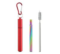 Reusable Travel Straws - Telescopic Drinking Straw | Stainless Steel Straw With Cleaning Brush, Carabiner For Travel, Picnic, Cruise Ship Accessories, Portable Set For On-the-Go Beverages