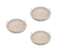 Reusable Woven Round Tray White Rattan Bread and Fruit Basket with Handles