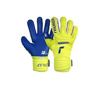 Reusch Guanti da portiere unisex da uomo con cucitura interna e rivestimento Grip Duo, adatti per tutte le superfici di gioco, guanti da calcio per adulti, giallo/blu, 8,5