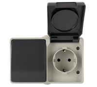 REV AquaBase - Interruttore combinato a 2 poli - A/W 1 poli, resistente agli spruzzi, IP54, 16/10A, colore: Grigio