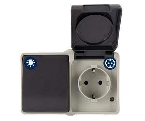 REV AquaBase - Interruttore combinato a 2 poli - A/W 1 poli, resistente agli spruzzi, IP54, 16/10A, colore: Grigio