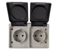 REV AquaBase - Presa a 2 poli per ambienti umidi, IP54, orizzontale, a parete, colore: Grigio