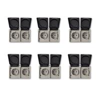 REV AquaBase - Set risparmio di 6 prese a 2 prese per ambienti umidi, 2 poli, resistente agli spruzzi, IP54, orizzontale, a parete, grigio