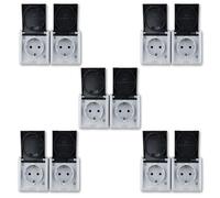 REV AquaForm - Set risparmio di 5 prese a doppia presa per ambienti umidi, IP44, monopolo, a parete, colore: Grigio