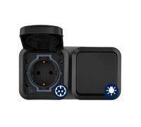 REV - AquaStorm, presa per ambienti umidi da parete con interruttore della luce, IP55, orizzontale, 230 V, 16 A, antracite