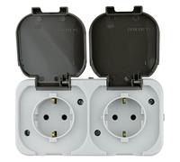 REV AquaTop - Presa per ambienti umidi, 2 prese, IP44, monopolo, grigio, prese