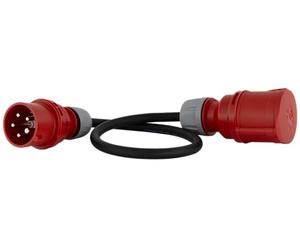 REV Cavo CEE di prolunga 0,8 m - CEE H07RN-F in gomma, 16A & 32A/400V - CEE maschio su presa CEE, ideale per campeggio e attività all'aperto, IP44, nero