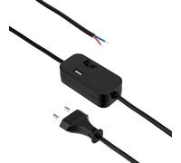 REV Cavo di alimentazione, cavo con interruttore e spina europea interruttore intermedio con USB-A, 2 m, nero