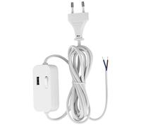 REV Cavo di alimentazione, cavo con interruttore e spina europea interruttore intermedio con USB-A, 2 m, bianco