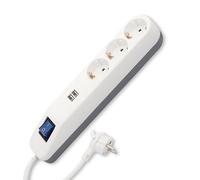 REV ICE - Ciabatta elettrica con USB, 3 prese, USB, 2 x USB, caricabatterie, 1,4 m, max. 3680 W, colore: Bianco