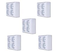 REV PlanoLuxe - Set di 5 prese a parete con cornice e inserto, 4 prese, colore: Bianco
