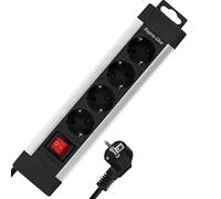 Rev Ritter 00144191 - SupraLine, Presa multipla a 4 uscite con interruttore, colore: Argento/Nero