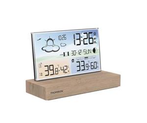 Réveil station météo - THOMSON - Bois clair - Affichage température, Hygrométrie, Double alarme, USB-C, Sonde sans fil