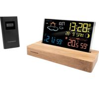 Réveil station météo - THOMSON - Bois foncé - Affichage température, Hygrométrie, Double alarme, USB-C, Sonde sans fil