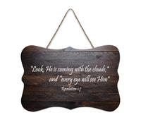 Revelation 1:7 Look, He Is Coming with The Clouds, And Every Eye Will See Him, cartello in legno 15,2 x 25,4 cm, decorazione da parete in legno per porta d'ingresso, soggiorno, cucina