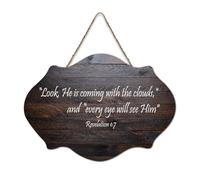 Revelation 1:7 Look, He Is Coming with The Clouds, And Every Eye Will See Him, cartello in legno 15,2 x 25,4 cm, decorazione da parete in legno per porta d'ingresso, soggiorno, cucina