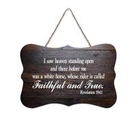 Revelation 19:11 I Saw Heaven Standing Open And There Before Me Was A White Horse Whose Rider Is Ca Hanging Cartello in legno rustico da parete in legno cartello poster ufficio nuova decorazione per