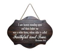 Revelation 19:11 I Saw Heaven Standing Open And There Before Me Was A White Horse, Whose Rider Is Ca Cartello di benvenuto in legno rustico per portico anteriore porta aula Coffee Club Targa in legno