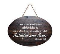 Revelation 19:11 I Saw Heaven Standing Open And There Before Me Was A White Horse, Whose Rider Is Ca Cartello di benvenuto in legno rustico per portico anteriore porta aula Coffee Club Targa in legno