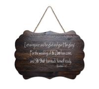Revelation 19:7 Wall Art, Let Us Rejoice And Be Glad And Give Him Glory for The Wedding of The Lamb Cartello in legno 6x10 Bibbia Wall Art Targhe in legno per porta d'ingresso Soggiorno Cucina Decor
