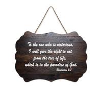 Revelation 2:7 to The One Who Is Victorious, I Will Give The Right to Eat from The Tree of Life, Whi Wood Sign 6x10 Bibbia Wall Art Targhe in legno per porta d'ingresso, soggiorno, cucina Decor