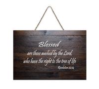 Revelation 22:14 Blessed Are Those Washed By The Lord, Who Have The Right to The Tree of Life Cartello in legno 15,2 x 25,4 cm Bibbia Targa in legno per porta d'ingresso, soggiorno, cucina