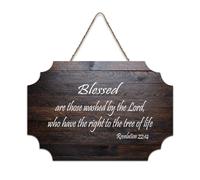 Revelation 22:14 Blessed Are Those Washed By The Lord, Who Have The Right to The Tree of Life Cartello in legno 15,2 x 25,4 cm Bibbia Targa in legno per porta d'ingresso, soggiorno, cucina