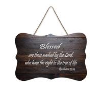 Revelation 22:14 Blessed Are Those Washed By The Lord, Who Have The Right to The Tree of Life Citazione rustica in legno da appendere decorazione da parete per soggiorno, camera da letto, porta