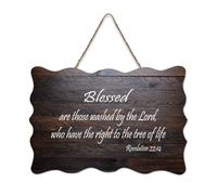 Revelation 22:14 Blessed Are Those Washed By The Lord, Who Have The Right to The Tree of Life Citazione rustica in legno da appendere decorazione da parete per soggiorno, camera da letto, porta