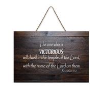 Revelation 3:12 Wall Art, The One Who Is Victorious Will Dwell in the Temple of The Lord with The Na Wood Sign 6x10 Bibbia Wall Art Placche in legno Segni per porta d'ingresso Soggiorno Cucina Decor