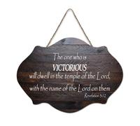 Revelation 3:12 Wall Art The One Who Is Victorious Will Dwell in The Temple of The Lord with The Na Hanging Wood Sign Rustic Wall Art Sign Poster Office New Home Decor 6x10